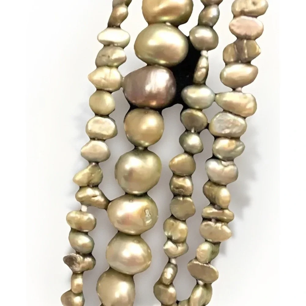 VTG Multi Strand Pearl Necklace Chunky Statement Asian Sterling Silver Coin MCM
